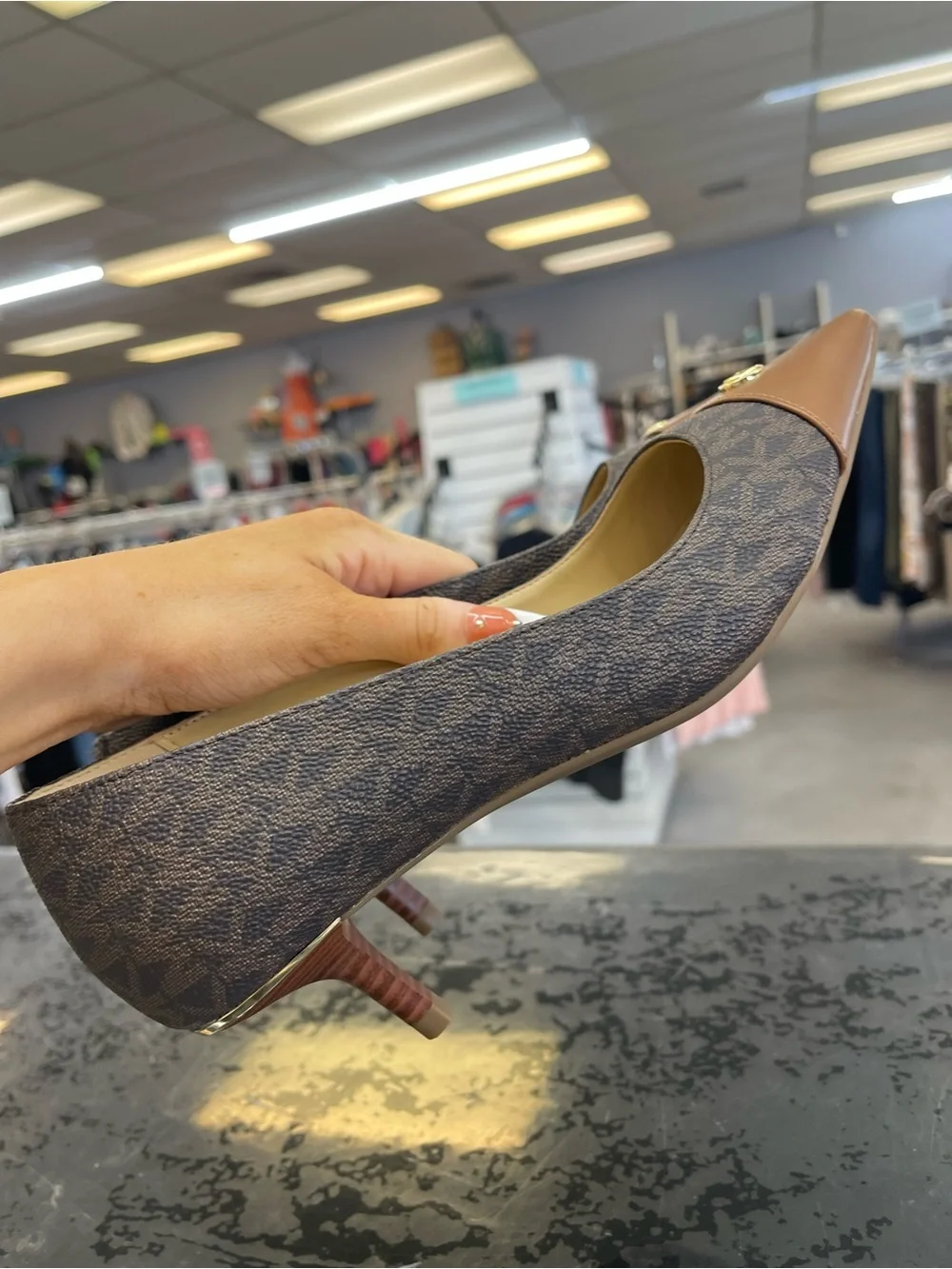 Michael Kors Brown Logo-Print Pointed Toe Flats with Tan Cap